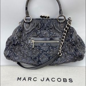 Marc Jacobs Grey Snakeskin Print Studded Stam Bag